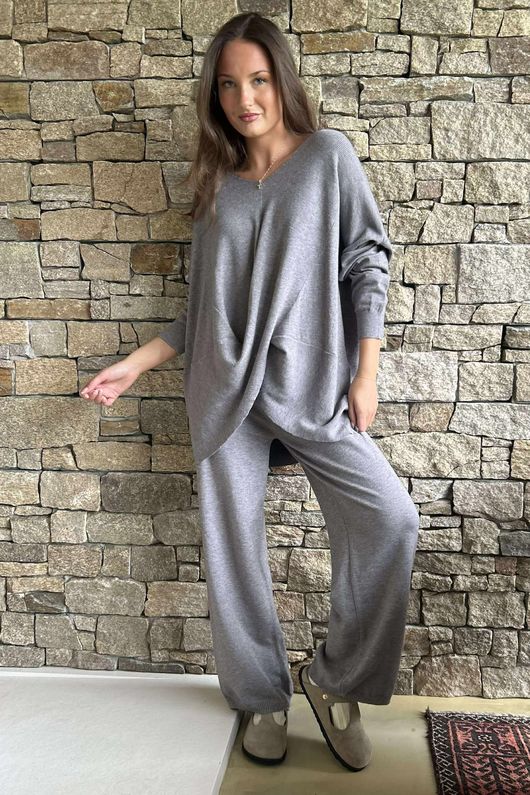 Elbury Twist & Bloom Luxury Knit Co Ord Set Grey Marl /35 